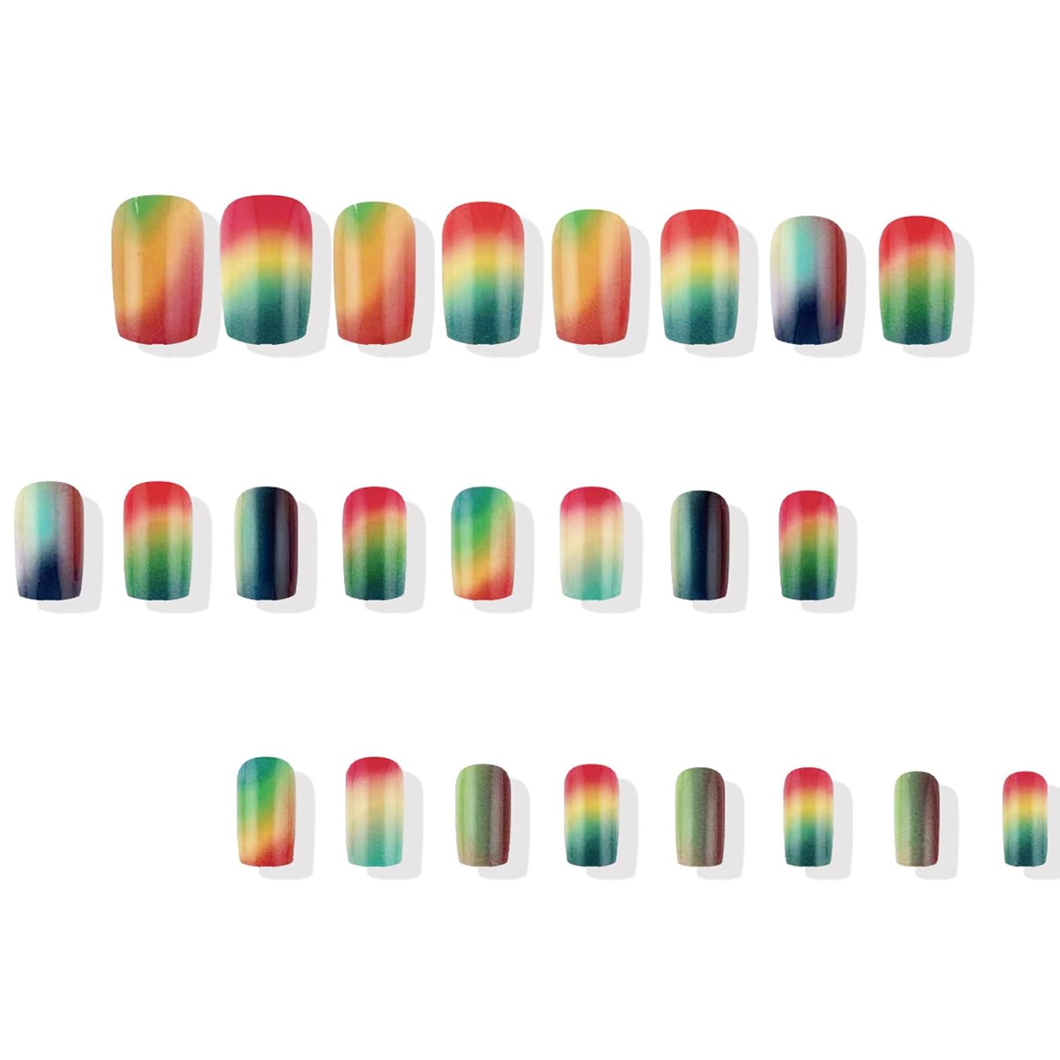 Ombre Press on Nails Colorful Gradient Smudge Fake Nails Medium Square False Nails Glossy Acrylic Nails Reusable Glue on Nails Spring Summer Full Cover Stick on Nails for Women 24Pcs - Image 6