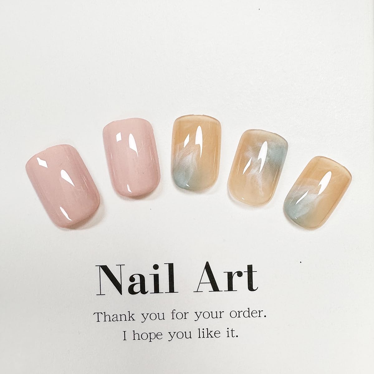 Ombre Press on Nails Short Squoval Fake Nails Marble False Nails with Design Pink Gradient Glue on Nails Full Cover Acrylic Stick on Nails Cute Oval Artificial Nails for Women Girls Manicure 24Pcs - Image 3