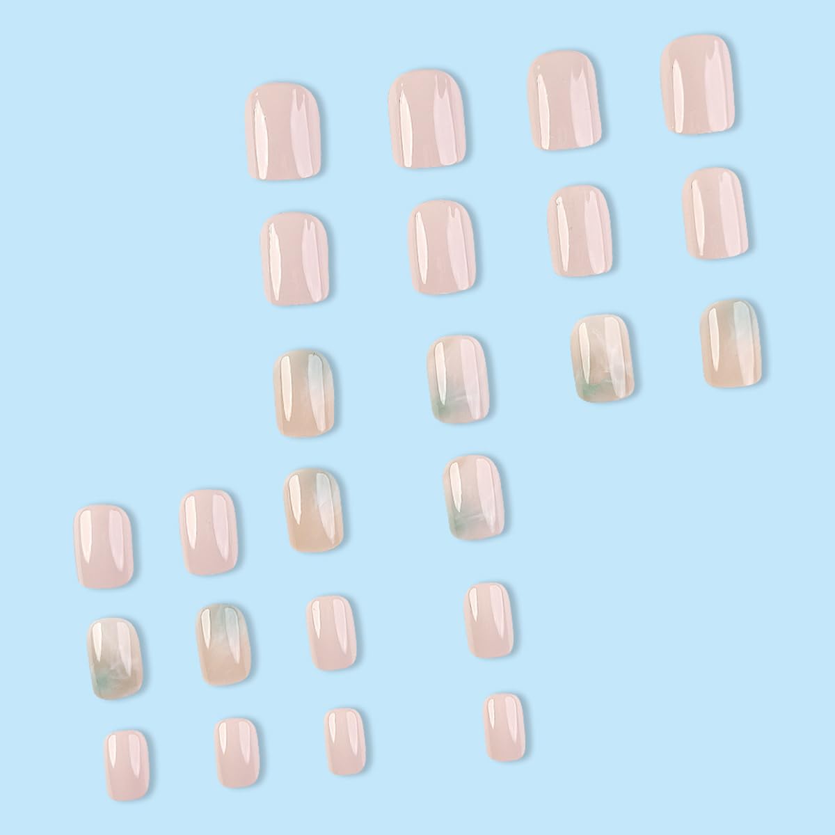 Ombre Press on Nails Short Squoval Fake Nails Marble False Nails with Design Pink Gradient Glue on Nails Full Cover Acrylic Stick on Nails Cute Oval Artificial Nails for Women Girls Manicure 24Pcs - Image 5