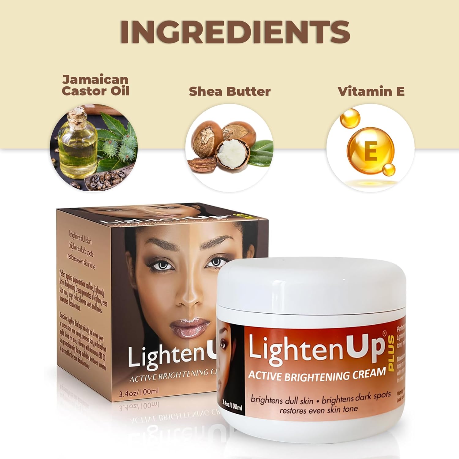 OMIC Lighten-Up Plus Active Skin Brightening Cream - 3.4 Fl oz / 100 ml - Daily Moisturzing Cream, For Face and Body - Image 2