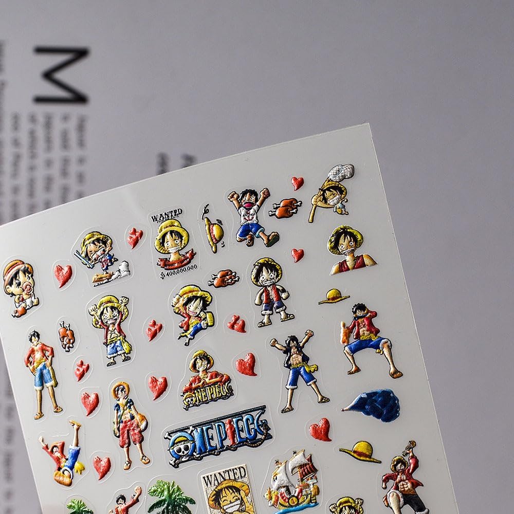 ONE Piece Nail SSTICKER 3D Anime Nail Sticker ONE Piece Nail DECALEmbossed Nail Art Stickers Decals Self Adhesive Nail Sticker Kawaii Design Anime Nail Stickers for Women, Girls, Kids, Gift (Monkey) - Image 2