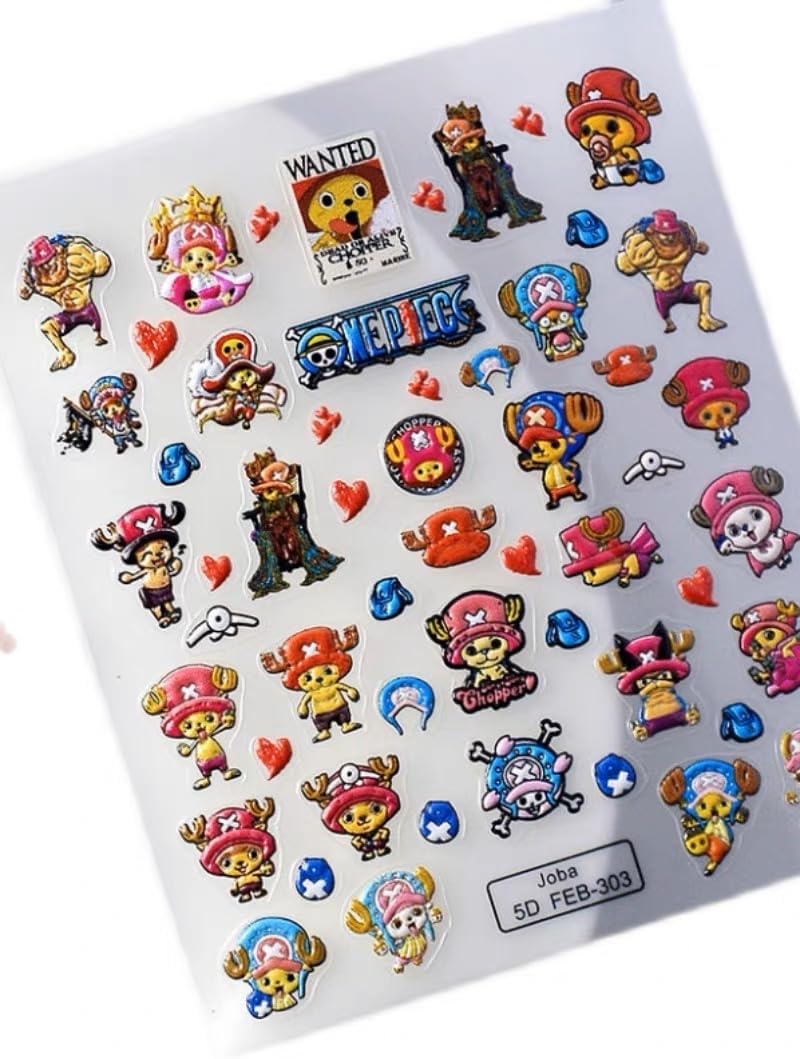 ONE Piece Nail SSTICKER 3D Anime Nail Sticker ONE Piece Nail DECALEmbossed Nail Art Stickers Decals Self Adhesive Nail Sticker Kawaii Design Anime Nail Stickers for Women, Girls, Kids, Gift (Monkey) - Image 8