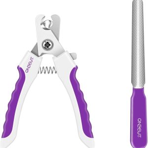 OneCut 4.7" Small Dog & Cat Nail Clipper Stainless Steel Cat Claw Trimmers for Rabbits, Guinea Pigs, Birds, Puppies, Kittens and Small Animals Pet Nail Clipper for Professional and Home Use (Purple)