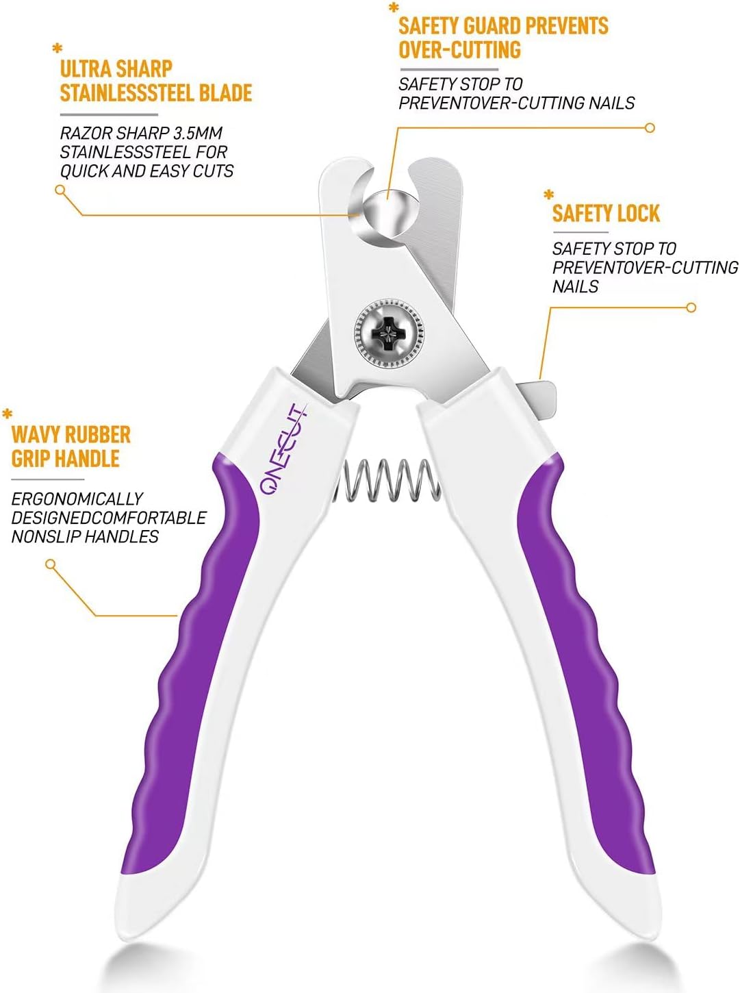 OneCut 4.7" Small Dog & Cat Nail Clipper Stainless Steel Cat Claw Trimmers for Rabbits, Guinea Pigs, Birds, Puppies, Kittens and Small Animals Pet Nail Clipper for Professional and Home Use (Purple) - Image 3