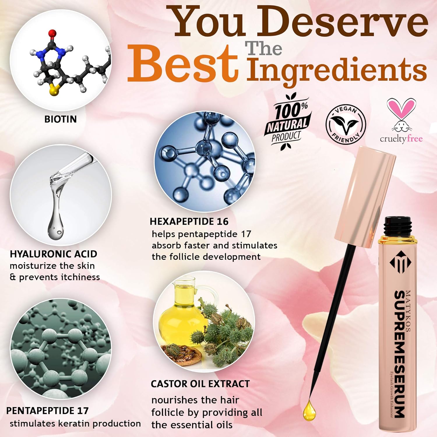 Organic Eyelash Growth Serum - Vegan Lash Enhancer & Primer Improved Formula With Biotin and Oat Grow Peptides for Longer, Thicker Lashes and Eyebrows - Image 3