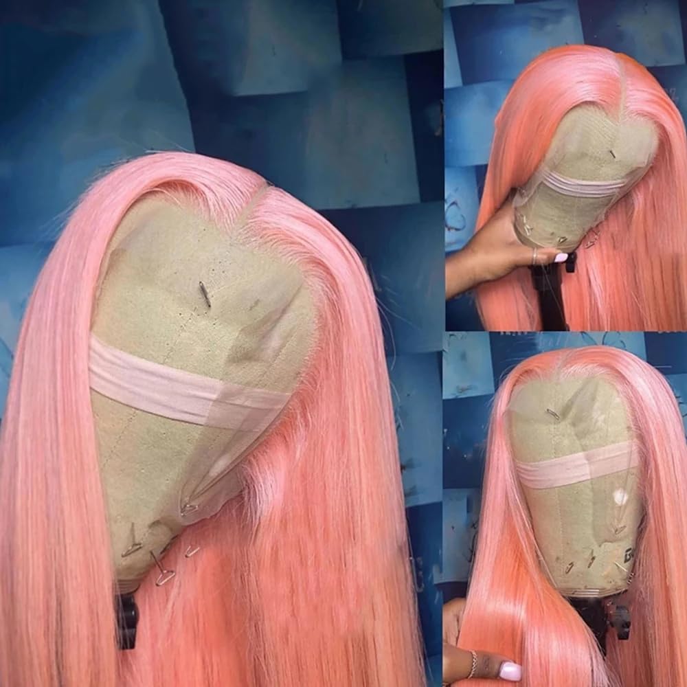 ORIGEN Pink Lace Front Wigs with Baby Hair for Black Women Human Hair Pre Plucked Straight Colored 13x4 Lace Frontal Glueless Wig 26 Inch 180% Density - Image 3