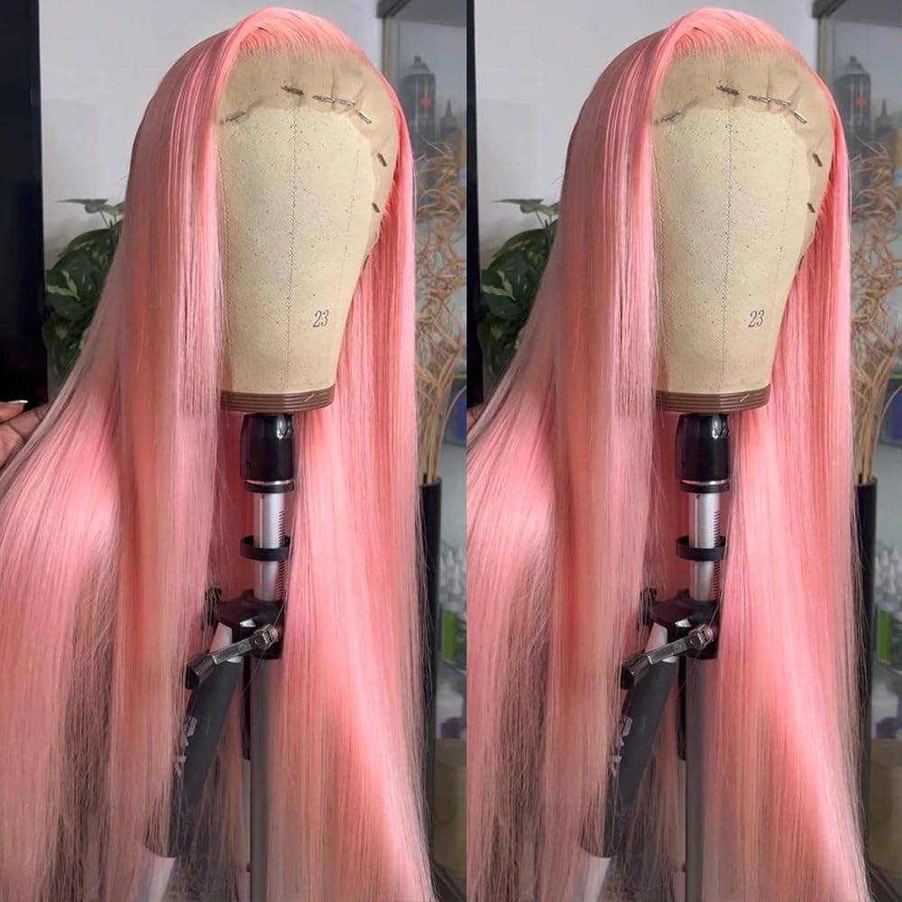 ORIGEN Pink Lace Front Wigs with Baby Hair for Black Women Human Hair Pre Plucked Straight Colored 13x4 Lace Frontal Glueless Wig 26 Inch 180% Density - Image 2