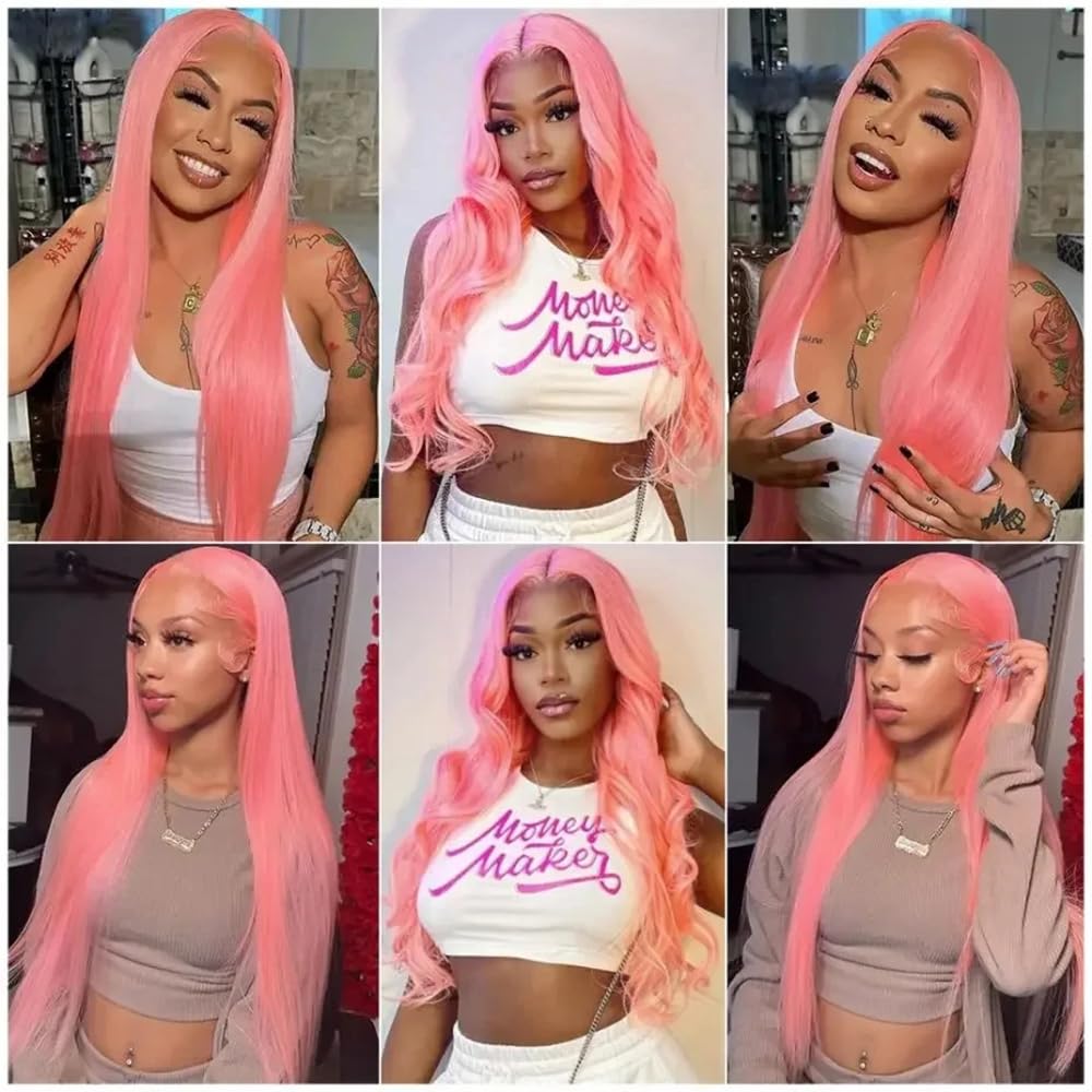 ORIGEN Pink Lace Front Wigs with Baby Hair for Black Women Human Hair Pre Plucked Straight Colored 13x4 Lace Frontal Glueless Wig 26 Inch 180% Density - Image 6