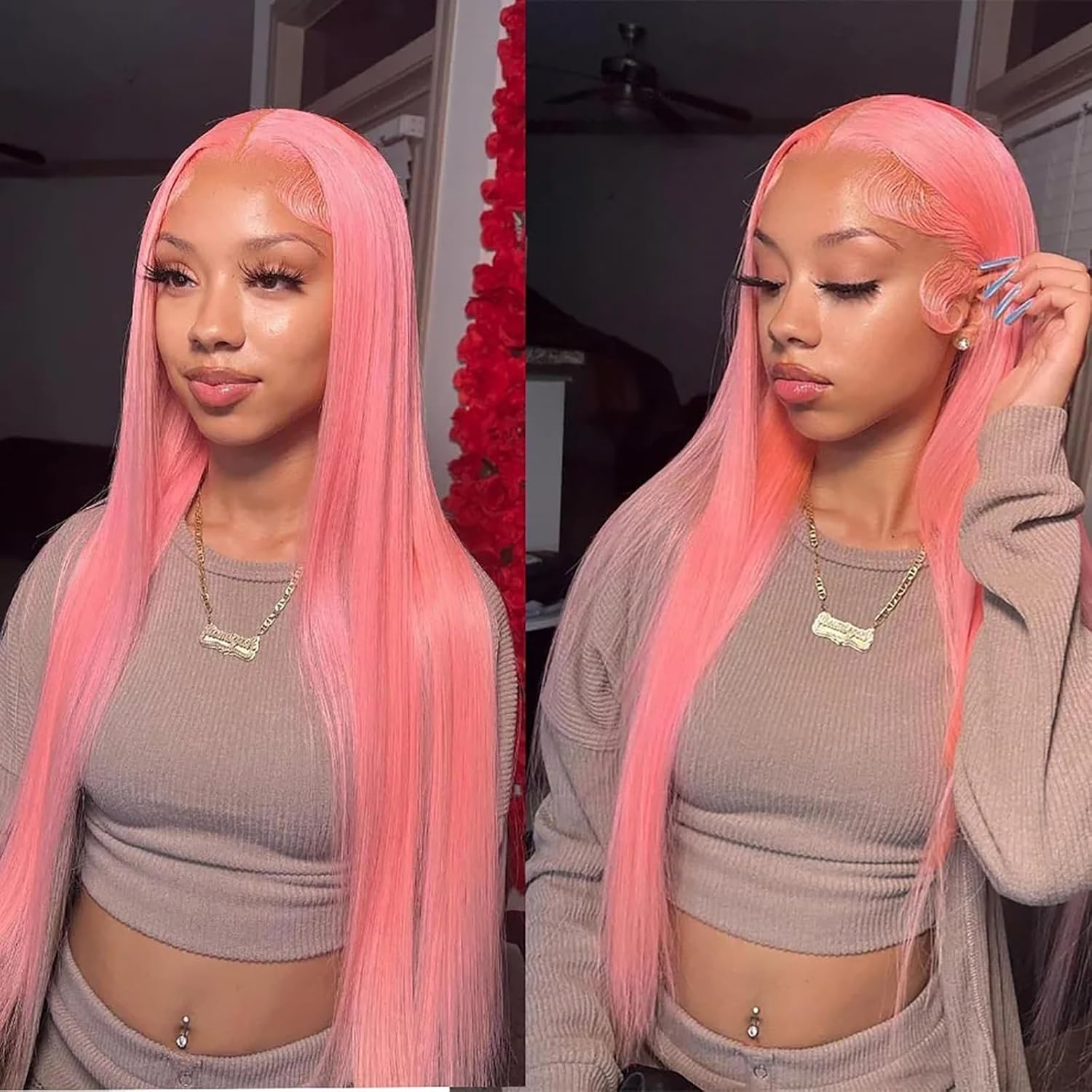 ORIGEN Pink Lace Front Wigs with Baby Hair for Black Women Human Hair Pre Plucked Straight Colored 13x4 Lace Frontal Glueless Wig 26 Inch 180% Density