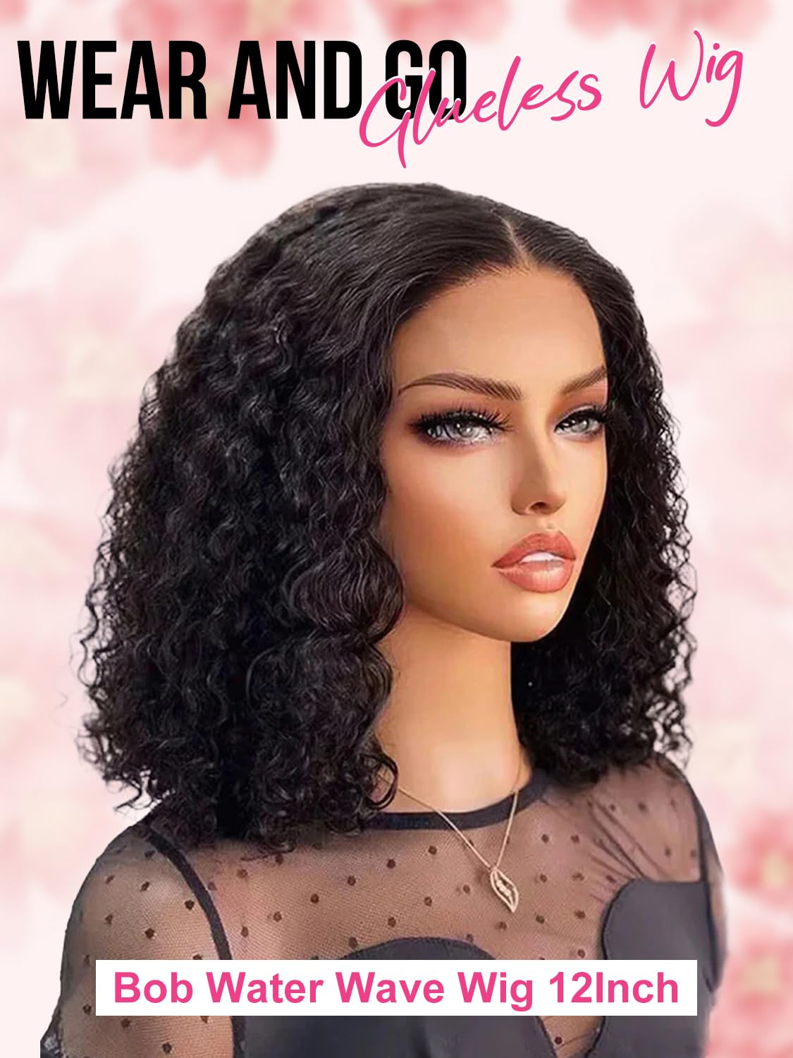 ORIGINAL QUEEN OQ Hair Glueless Wigs Human Hair 5x7 Water Wave Bob Wig Human Hair Wear and Go Glueless Wig Pre Plucked Pre Cut Deep Curly Short Wigs Human Hair for Women 180% Density 12Inch - Image 2