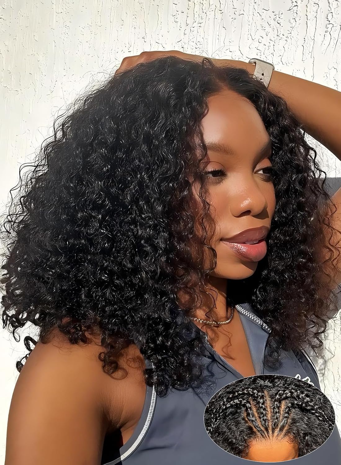 ORIGINAL QUEEN OQ Hair Glueless Wigs Human Hair 5x7 Water Wave Bob Wig Human Hair Wear and Go Glueless Wig Pre Plucked Pre Cut Deep Curly Short Wigs Human Hair for Women 180% Density 12Inch