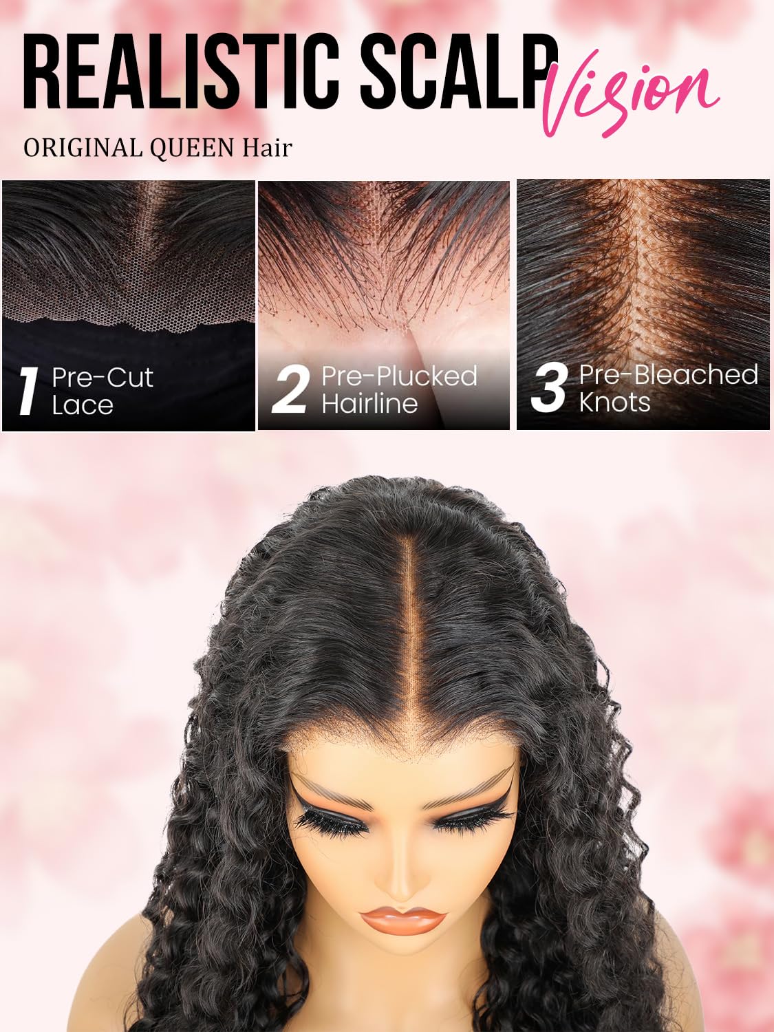 ORIGINAL QUEEN OQ Hair Glueless Wigs Human Hair 5x7 Water Wave Bob Wig Human Hair Wear and Go Glueless Wig Pre Plucked Pre Cut Deep Curly Short Wigs Human Hair for Women 180% Density 12Inch - Image 5