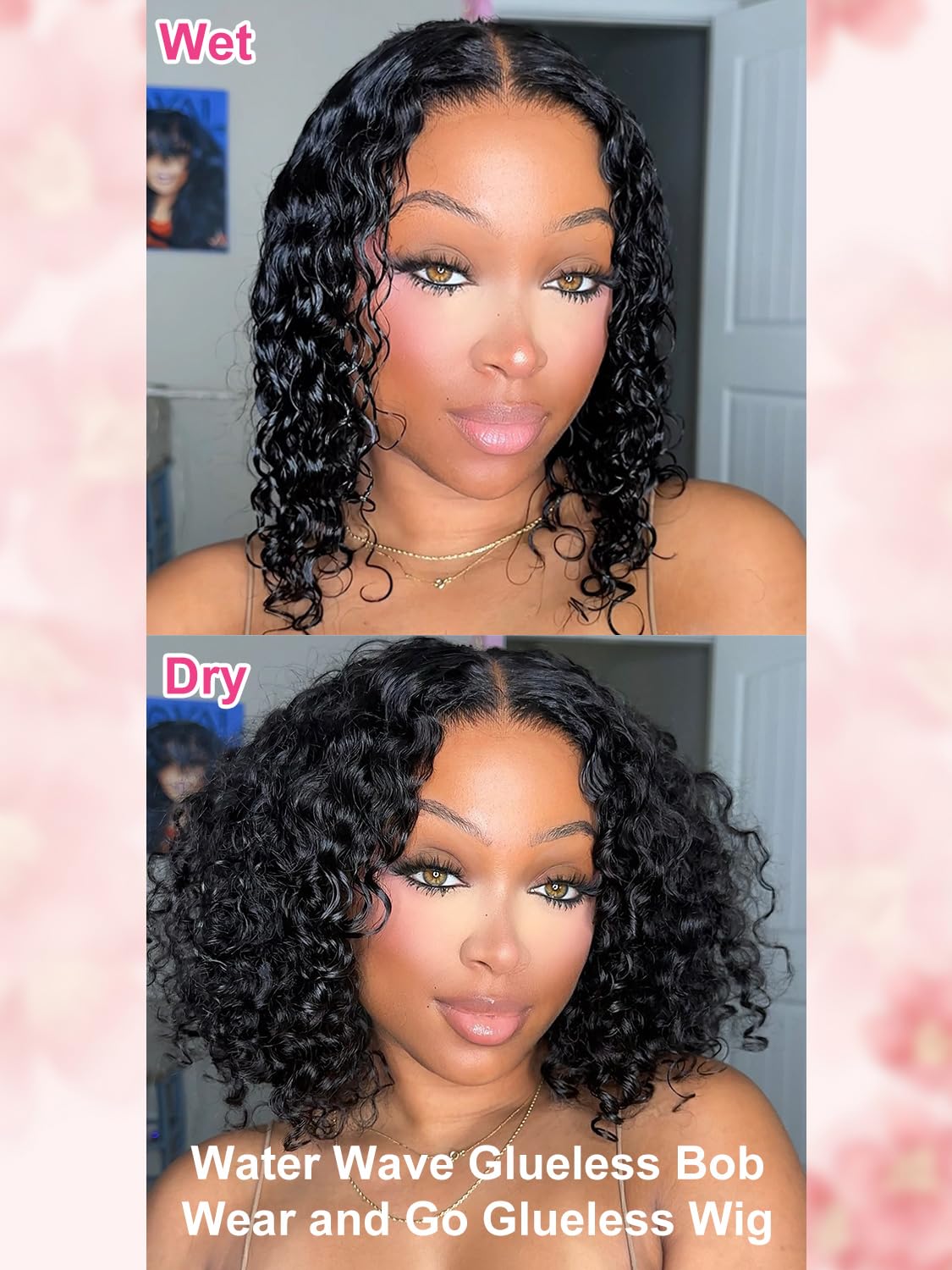 ORIGINAL QUEEN OQ Hair Glueless Wigs Human Hair 5x7 Water Wave Bob Wig Human Hair Wear and Go Glueless Wig Pre Plucked Pre Cut Deep Curly Short Wigs Human Hair for Women 180% Density 12Inch - Image 7