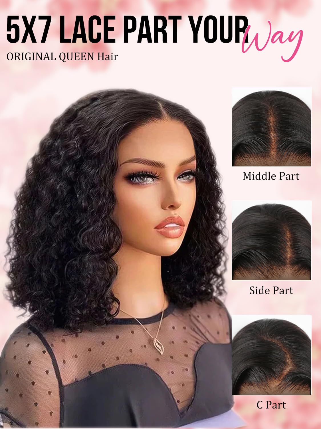 ORIGINAL QUEEN OQ Hair Glueless Wigs Human Hair 5x7 Water Wave Bob Wig Human Hair Wear and Go Glueless Wig Pre Plucked Pre Cut Deep Curly Short Wigs Human Hair for Women 180% Density 12Inch - Image 3