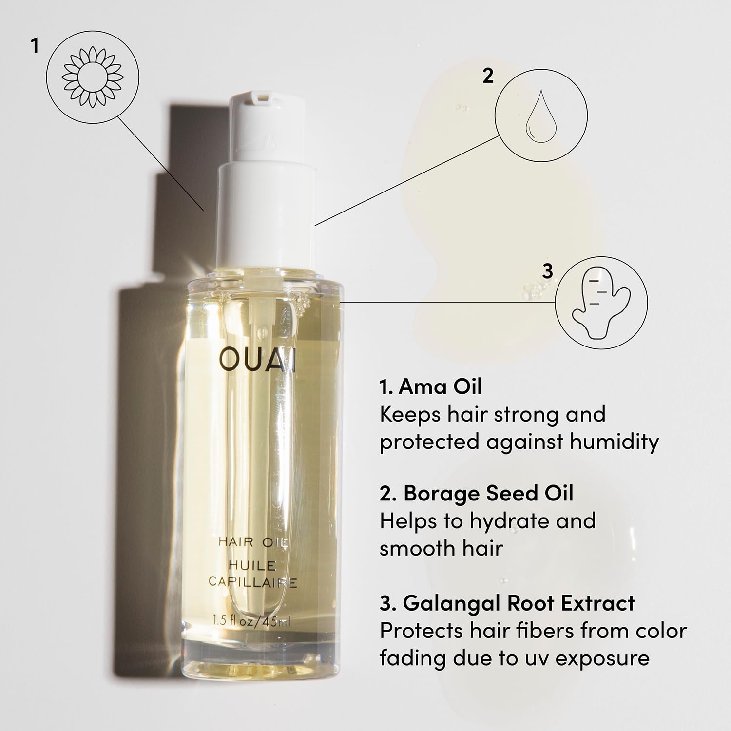 OUAI Hair Oil Travel Size - Hair Heat Protectant Oil for Frizz Control - Adds Shine and Smooths Split Ends - Color Safe Formula - Paraben, Phthalate and Sulfate Free (0.45 oz) - Image 3