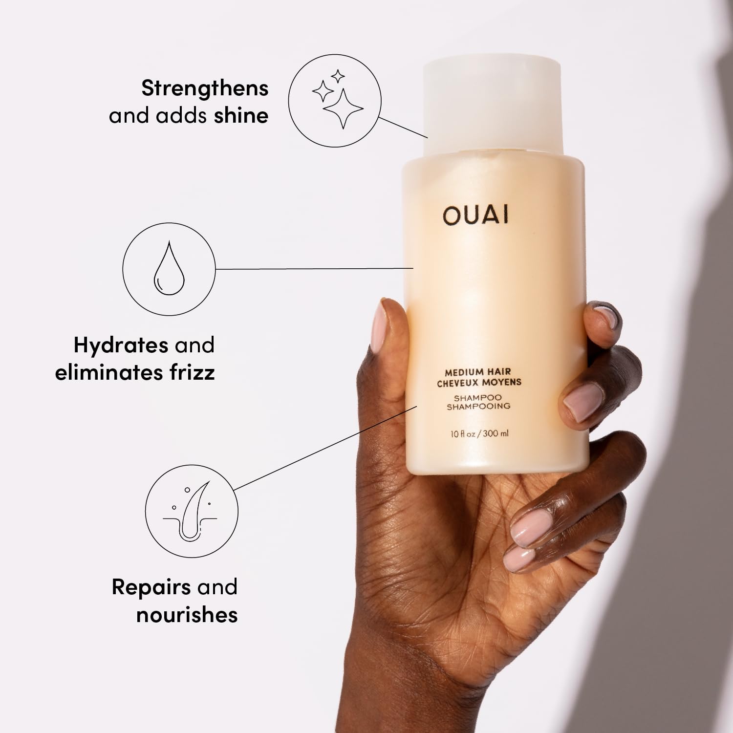 OUAI Medium Shampoo - Hydrating Shampoo with Coconut Oil, Babassu, Kumquat Extract and Keratin - Strengthens, Nourishes and Adds Shine - Paraben, Phthalate and Sulfate Free Hair Care Products (10 Oz) - Image 2