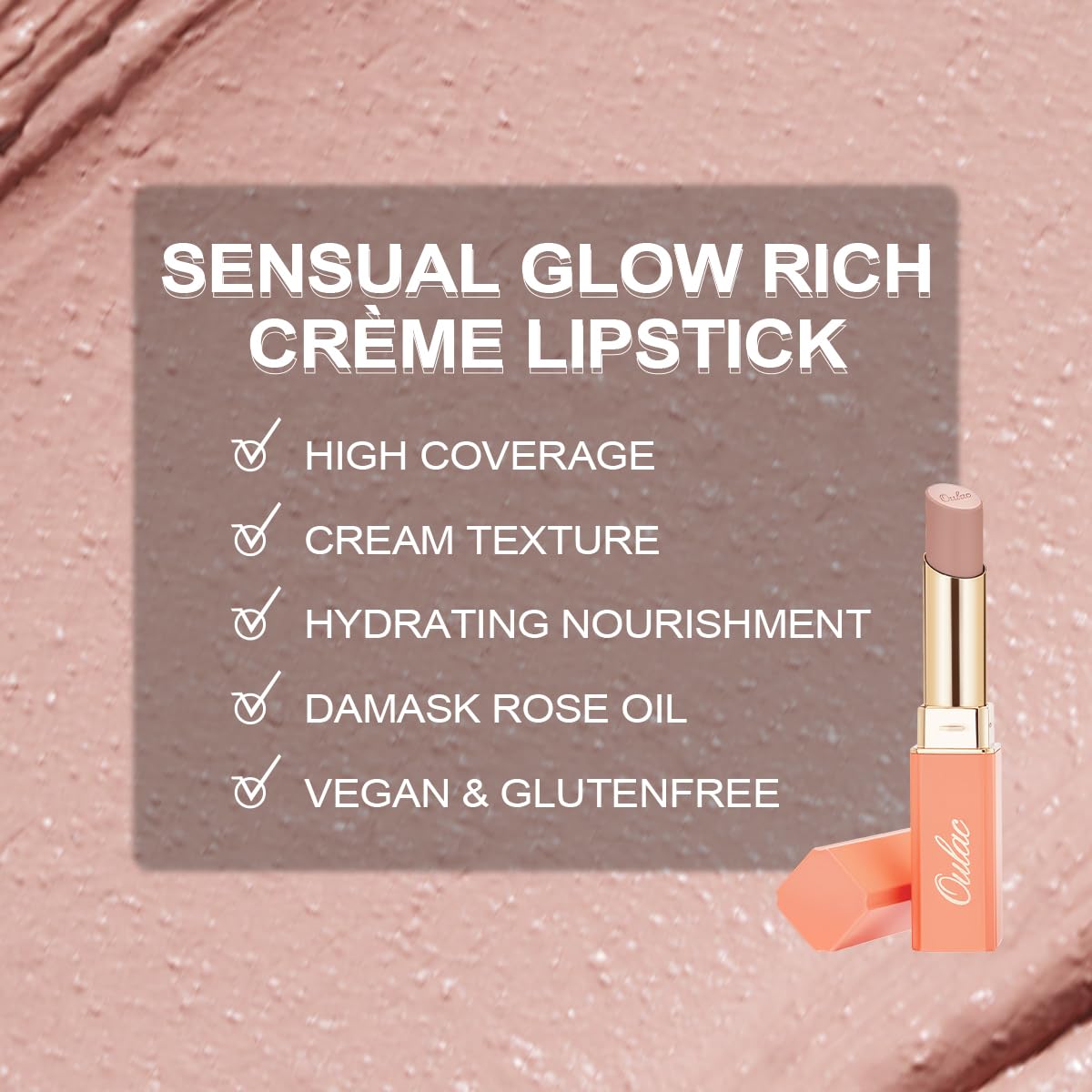 Oulac Beige Lipsticks for Women, Pale Nude Matte Lip Base, Full Coverage Lip Color, Satin Matte Finish, Cream Texture, Hydrating, Infused with Hyaluronic Acid, Vegan & Clean Beauty 4g SG01 Bare - Image 9
