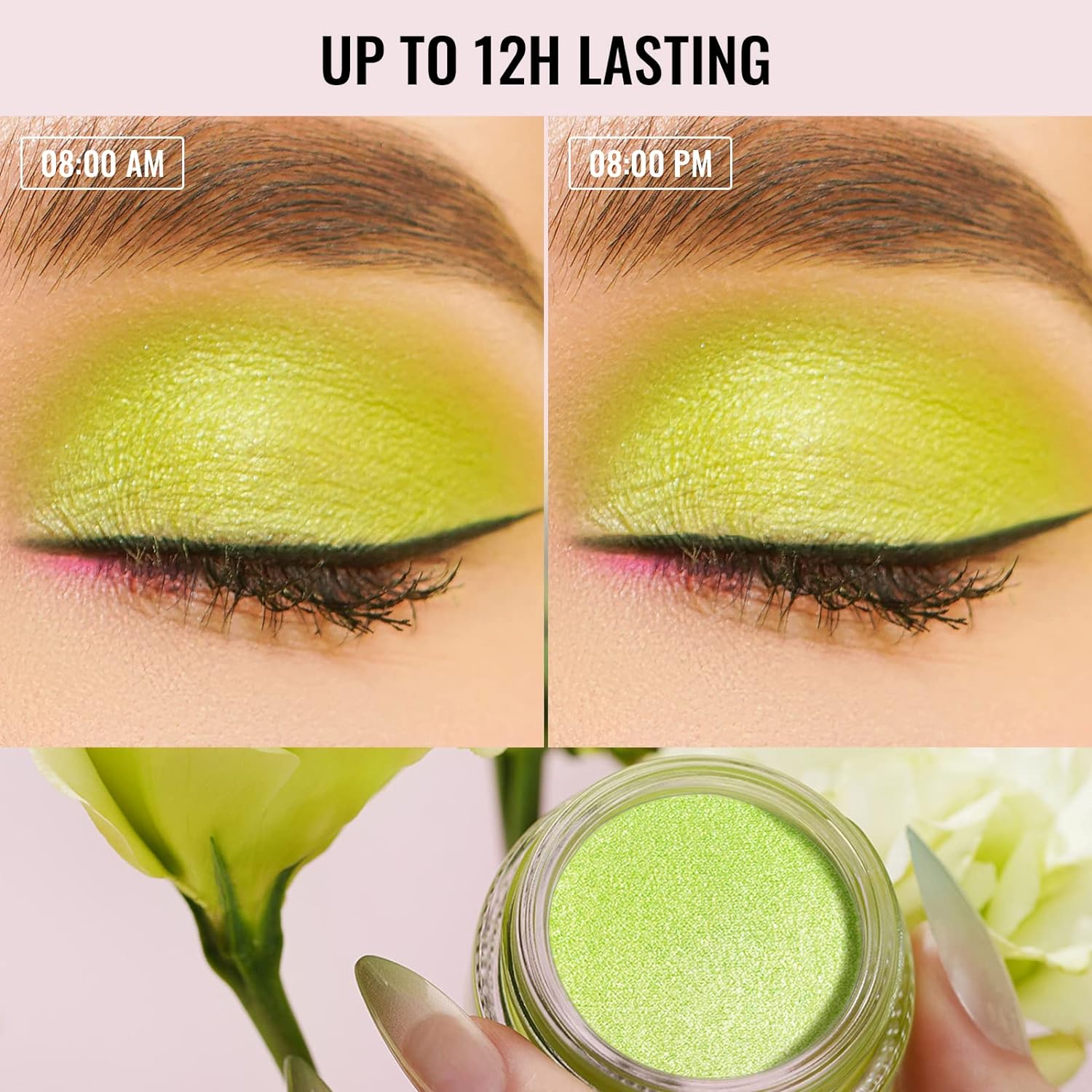 Oulac Lime Green Eyeshadow-Green Glitter Eyeshadow Highly Pigmented Waterproof & Long Lasting for Women with Moisturizing Formula. Multi-use for Highlighter. 6g (15) - Image 5