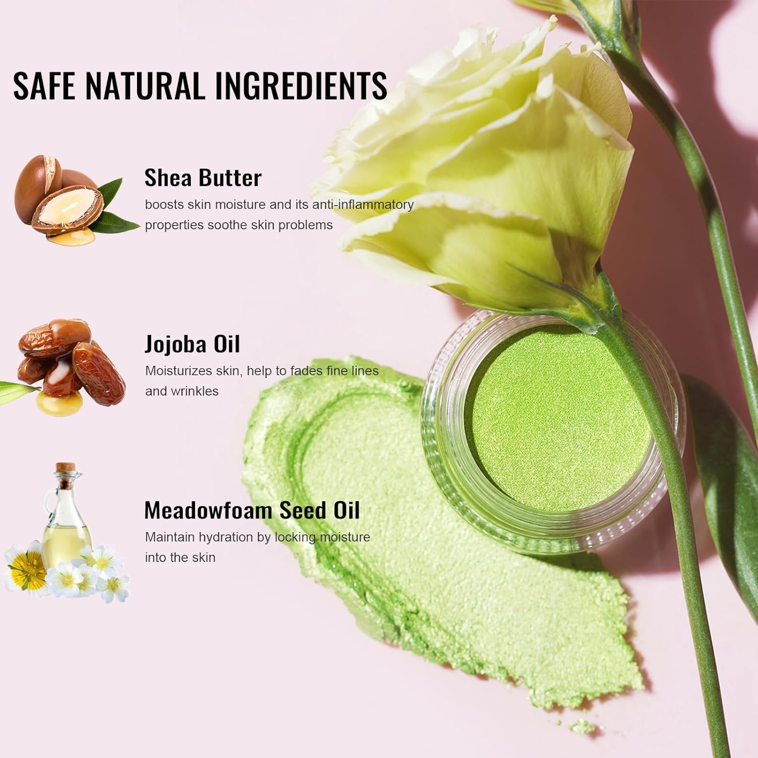 Oulac Lime Green Eyeshadow-Green Glitter Eyeshadow Highly Pigmented Waterproof & Long Lasting for Women with Moisturizing Formula. Multi-use for Highlighter. 6g (15) - Image 6