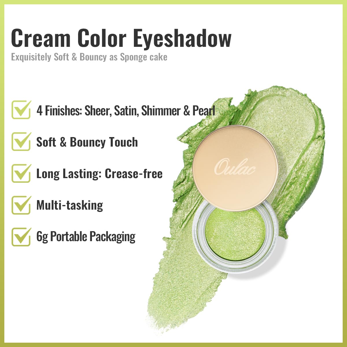 Oulac Lime Green Eyeshadow-Green Glitter Eyeshadow Highly Pigmented Waterproof & Long Lasting for Women with Moisturizing Formula. Multi-use for Highlighter. 6g (15) - Image 3
