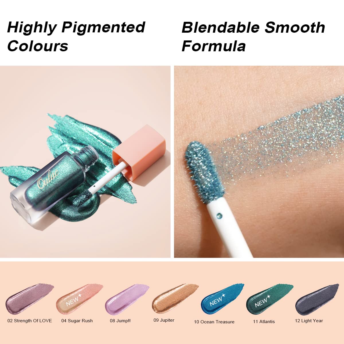 Oulac Liquid Glitter Eyeshadow - White Shimmer Eye Makeup | Non-Creasing, Lightweight, Moisturizing Formula - Easy to Remove. Vegan & Cruelty-Free (27) - Image 4