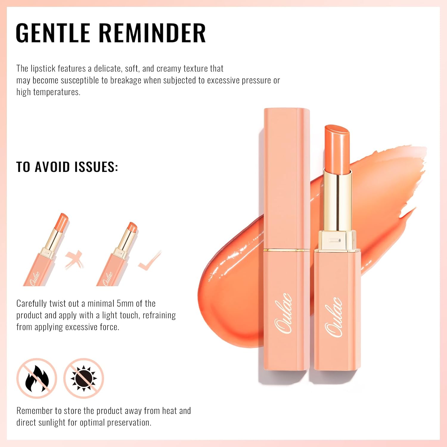 Oulac Shine Orange Lipstick for Women, 2 in 1 Glossy Coral Orange Tinted Lip Balm, Hydrating Lipstick for Dry Lips, Moisture Shine Juicy Finish Vegan 2.2g/0.07oz (18) - Image 6