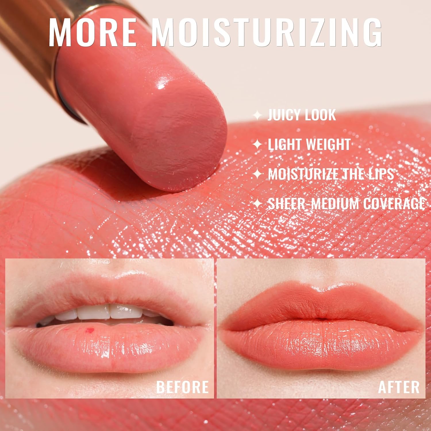 Oulac Shine Orange Lipstick for Women, 2 in 1 Glossy Coral Orange Tinted Lip Balm, Hydrating Lipstick for Dry Lips, Moisture Shine Juicy Finish Vegan 2.2g/0.07oz (18) - Image 3