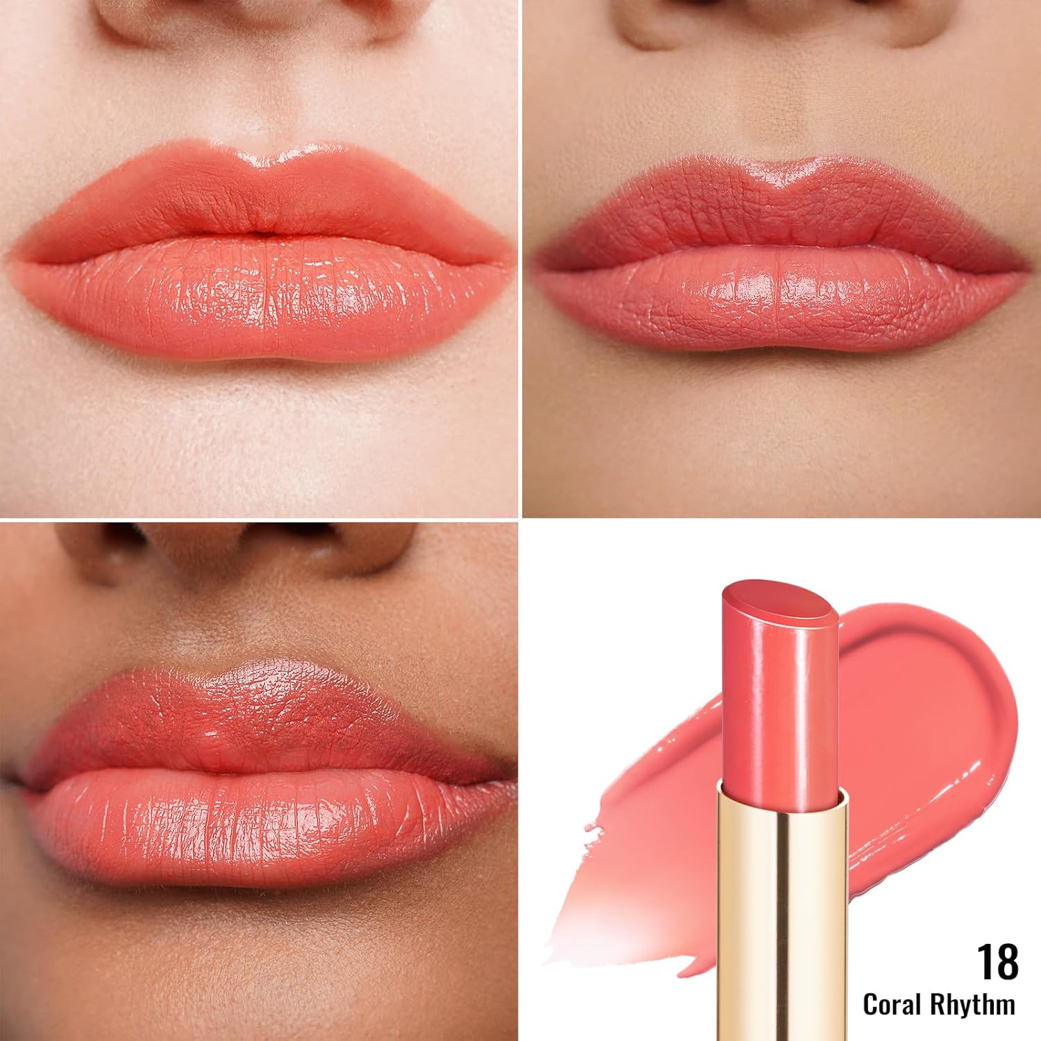 Oulac Shine Orange Lipstick for Women, 2 in 1 Glossy Coral Orange Tinted Lip Balm, Hydrating Lipstick for Dry Lips, Moisture Shine Juicy Finish Vegan 2.2g/0.07oz (18) - Image 2