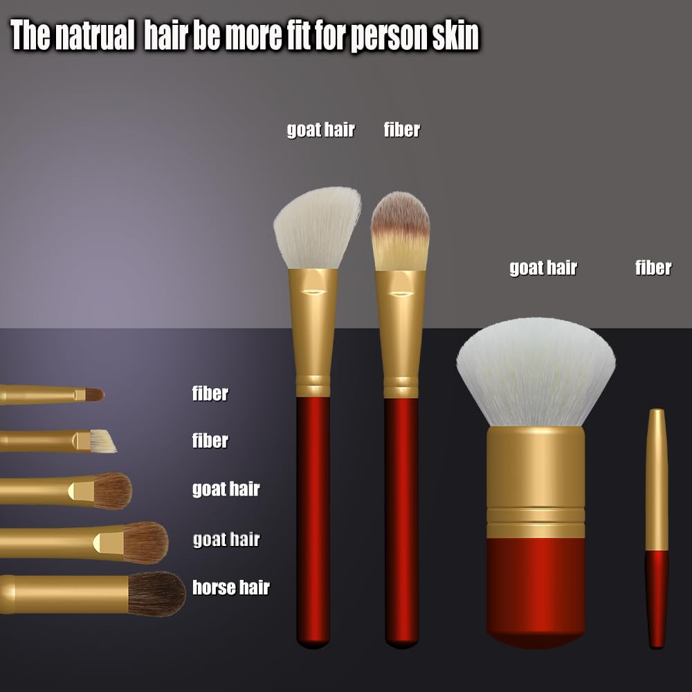 OYE A Set Of Goat Hair Makeup Brush Is More Than Just Goat Hair like Horse Hair makeup brushes and snythetic foundation brush with red handle and white goat hair as the best gift for birthday - Image 7