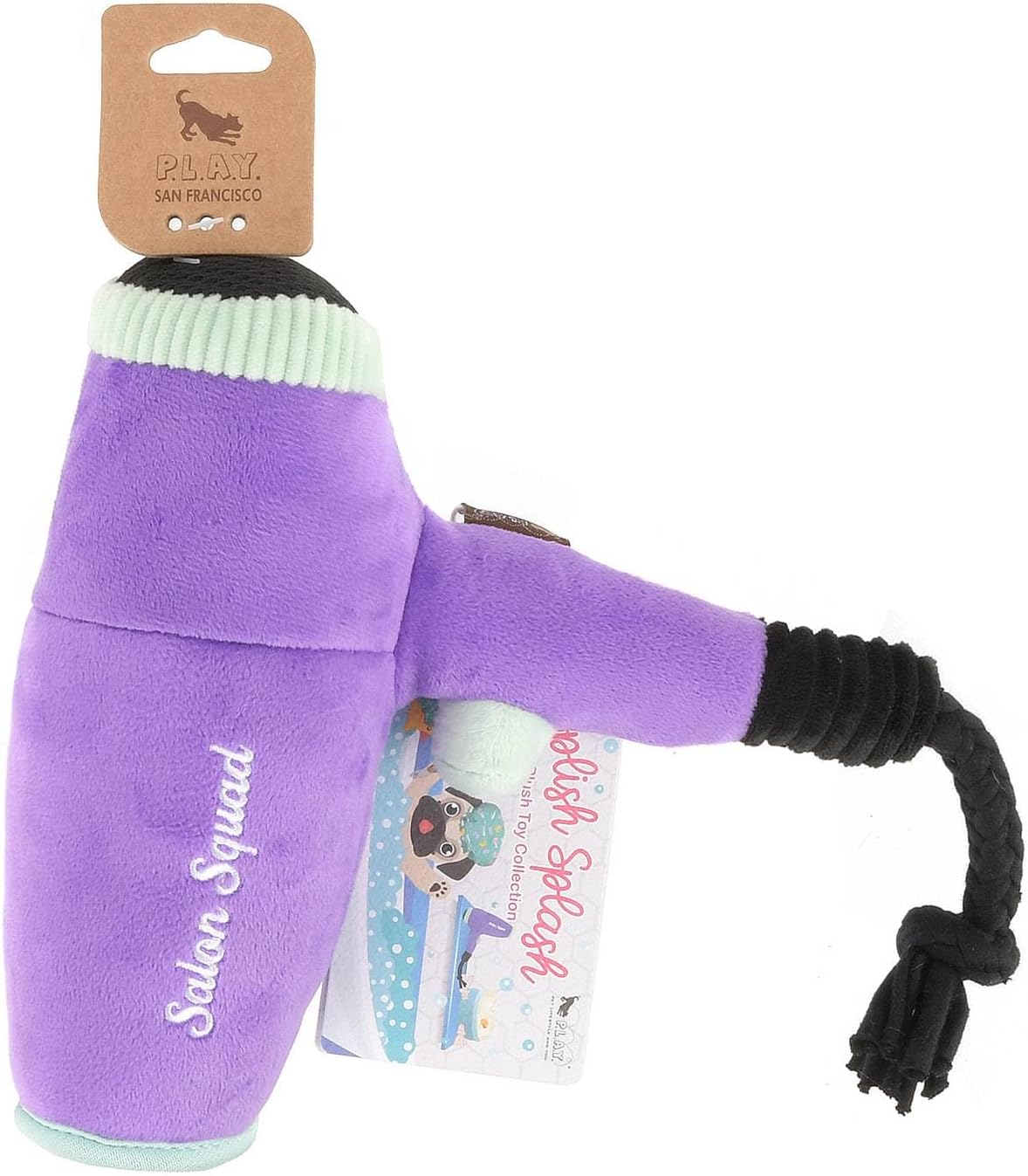 P.L.A.Y. Cute Plush Dog Toys - Splish Splash Bathtime Themed Durable Squeaker Chew Toy, Great for Puppies & Small, Medium, Large Dogs - Machine Washable, Recycled Materials (Howlin' Hair Dryer)