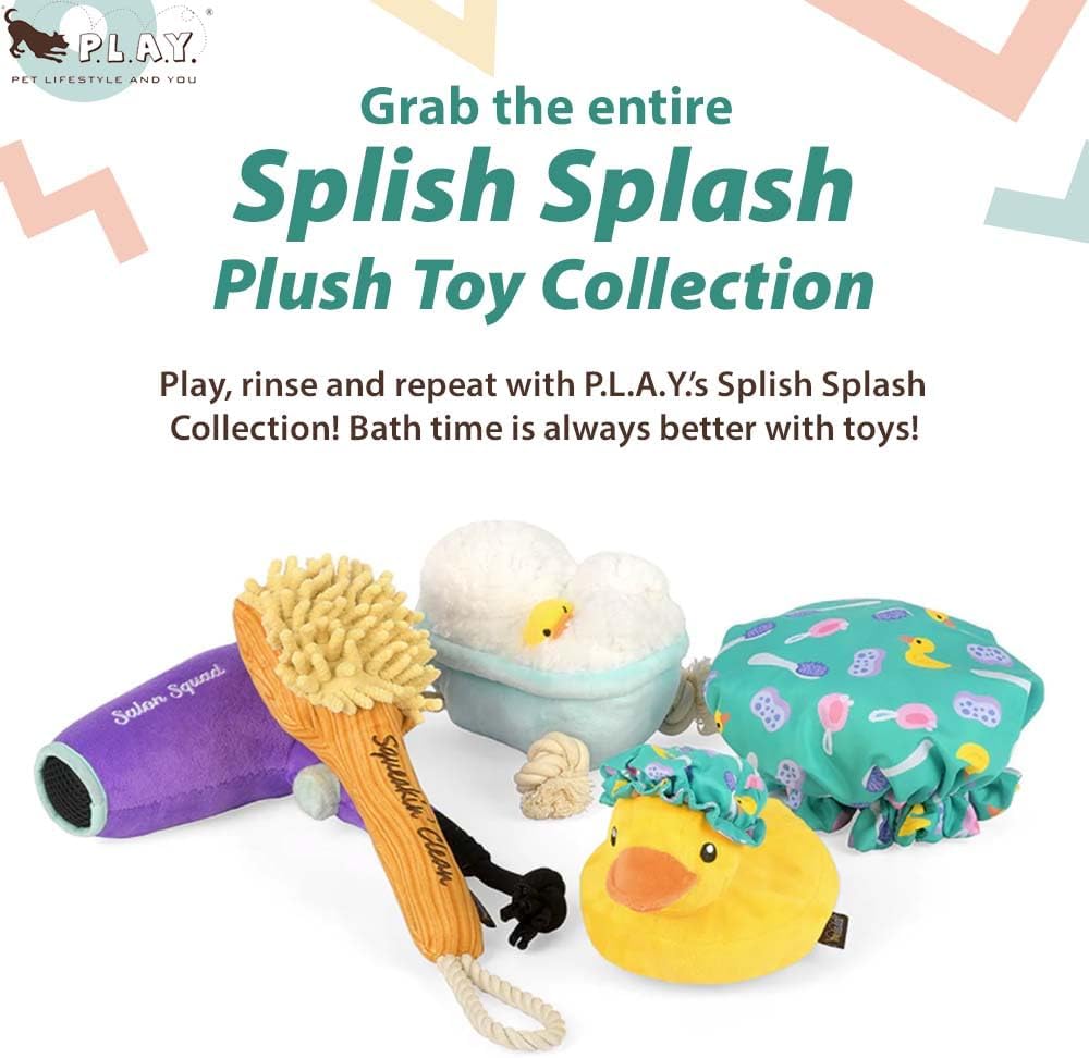P.L.A.Y. Cute Plush Dog Toy Splish Splash Bathtime Howlin' Hair Dryer Durable Squeaker Chew Toy Machine Washable - Image 8