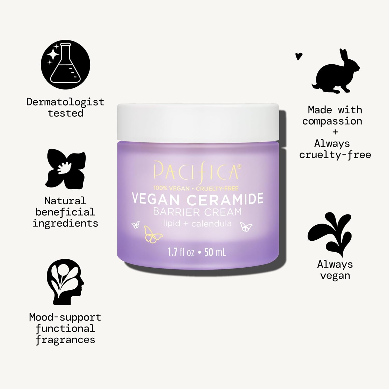 Pacifica Vegan Ceramide Barrier Face Cream with Niacinamide Shea Butter Fragrance Free 1.7 oz - Image 6