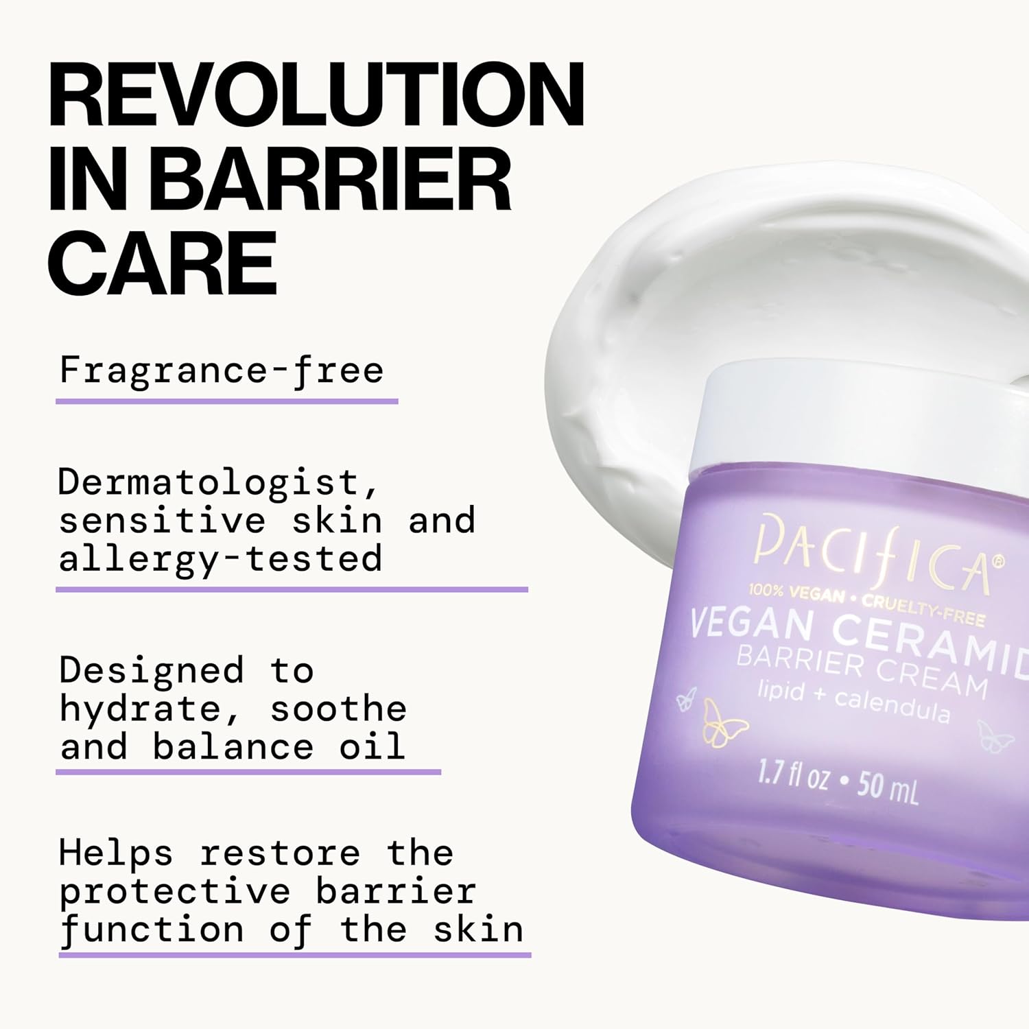 Pacifica Vegan Ceramide Barrier Face Cream with Niacinamide Shea Butter Fragrance Free 1.7 oz - Image 3