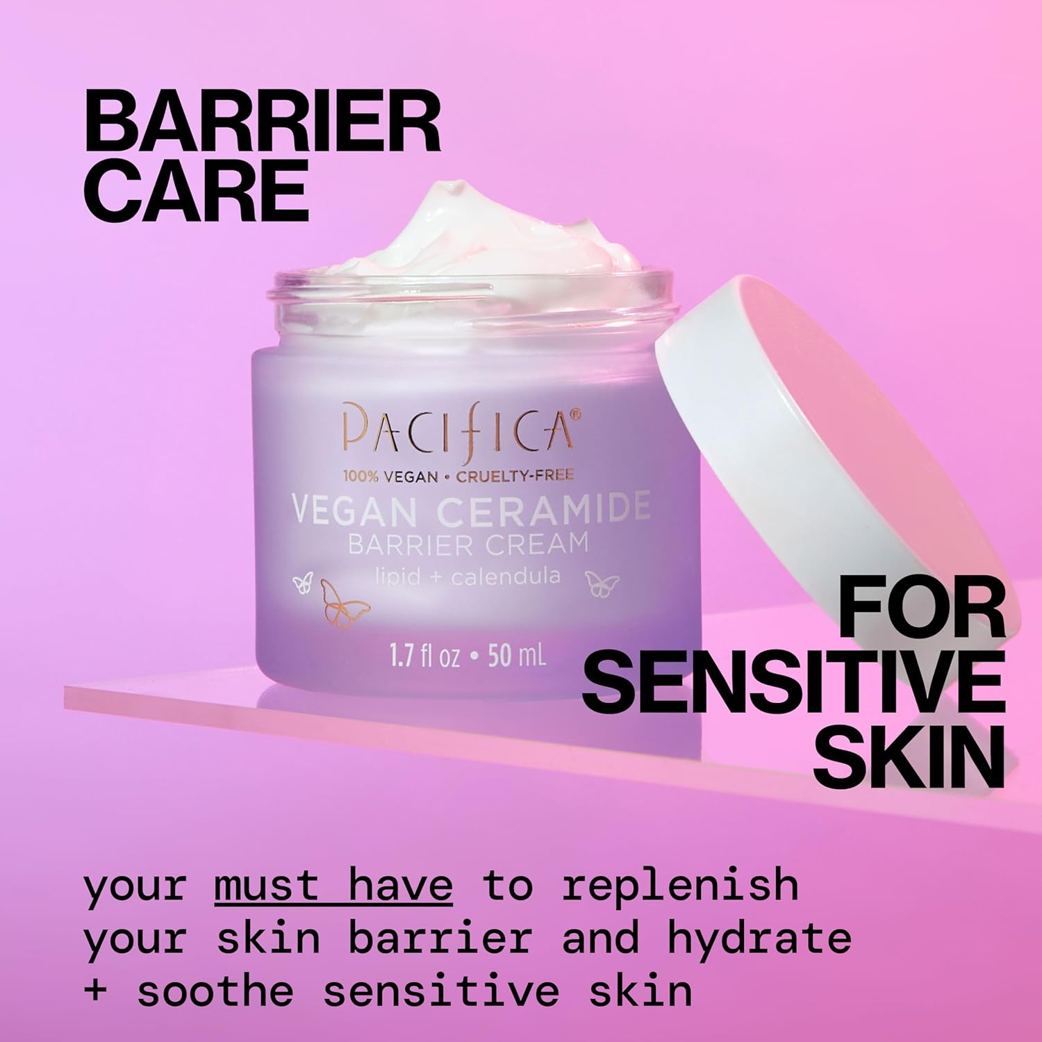 Pacifica Vegan Ceramide Barrier Face Cream with Niacinamide Shea Butter Fragrance Free 1.7 oz - Image 2