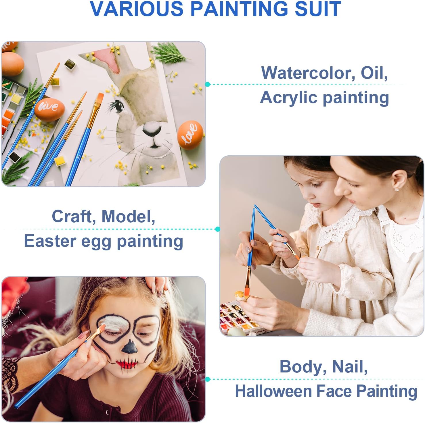 Paint Brush Set, Heartybay 10Pcs Paint Brushes for Acrylic Painting, Water Color Paintbrushes for Kids, Easter Egg Painting Brush, Face Paint Brush for Halloween, Round Pointed Tip Detail Small Brush - Image 3