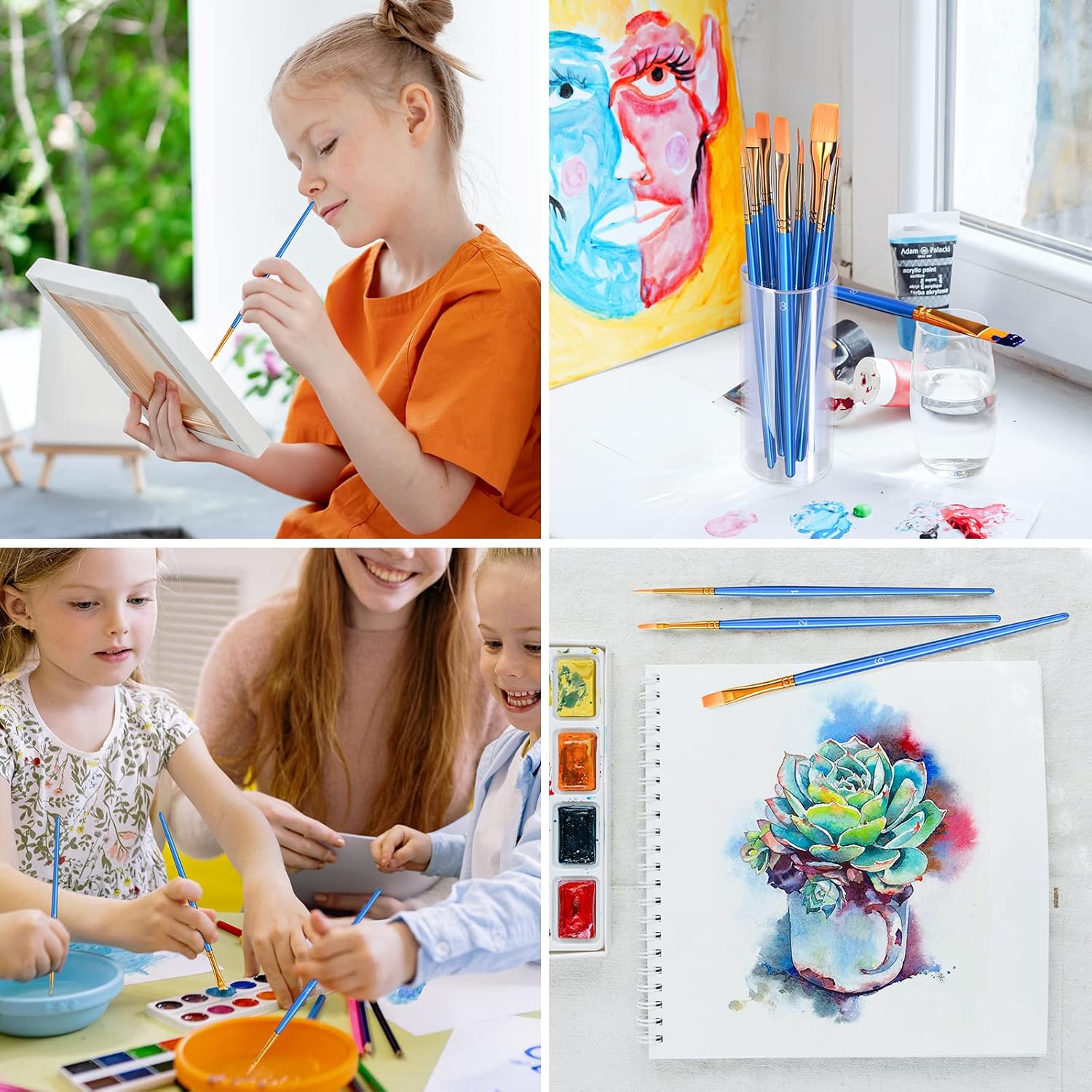 Paint Brush Set, Heartybay 10Pcs Paint Brushes for Acrylic Painting, Water Color Paintbrushes for Kids, Easter Egg Painting Brush, Face Paint Brush for Halloween, Round Pointed Tip Detail Small Brush - Image 2
