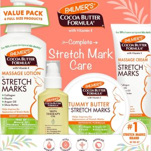Palmer's Cocoa Butter Formula Pregnancy Skin Care Kit for Stretch Marks and Scars, Dermatologist Approved, Gift for Mom to Be, 4 Piece Full Size Set