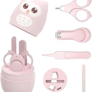 PandaEar Baby Nail Manicure Pedicure Grooming Care Kit (4 Pack)| Clippers Scissors File Tweezers | Newborn Infant Toddler Kids|1 Months Plus (Pink)
