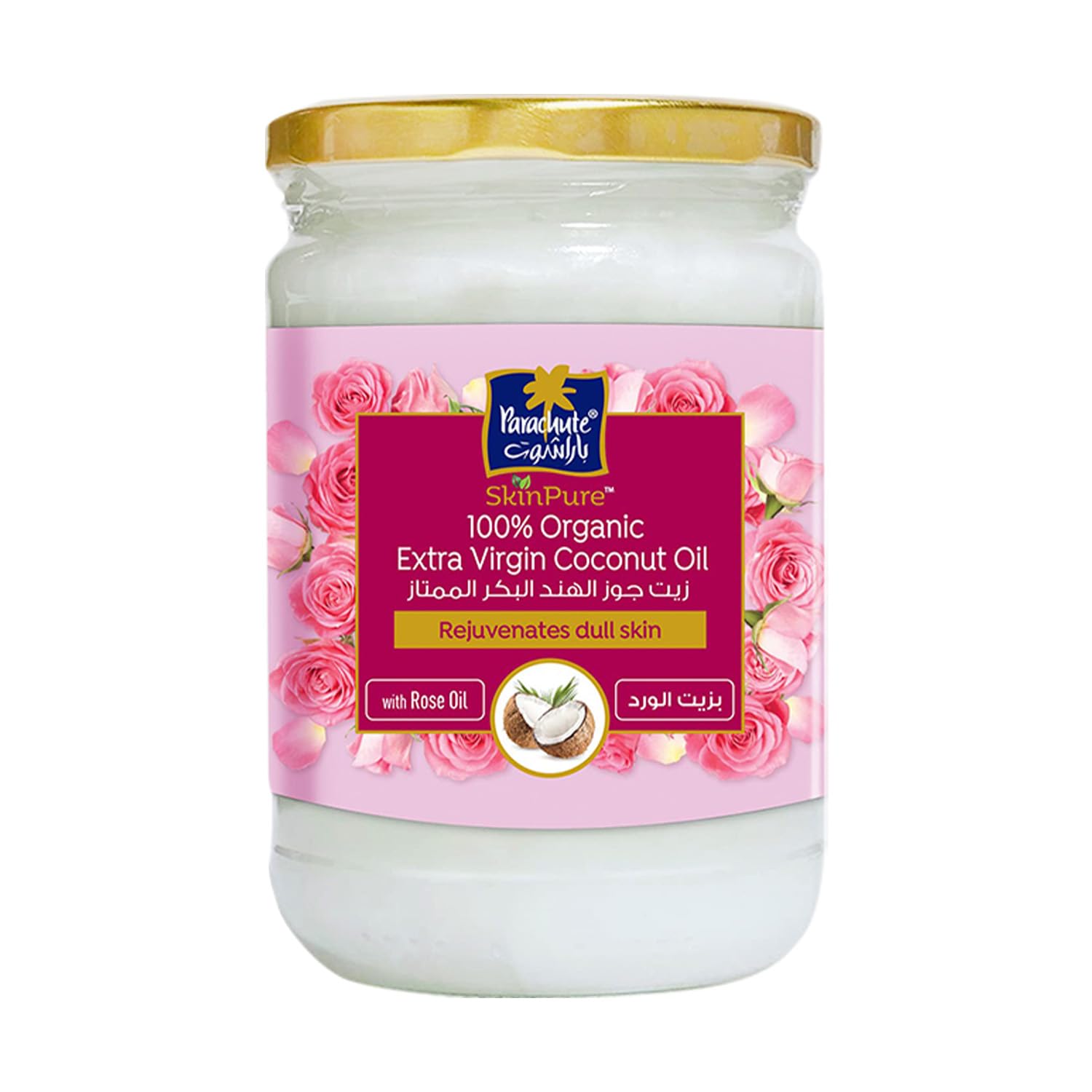 Parachute Advansed SkinPure Organic Extra Virgin Coconut Oil with Rose, 6.7 fl oz, Face & Body Moisturizer, Glass Jar - Image 2