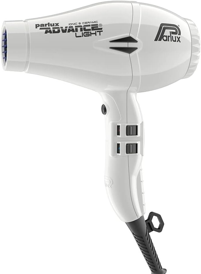 Parlux Advance Light White Ionic & Ceramic Hair Dryer + M Hair Designs Hot Blow Attachment (Bundle) – Lightweight, Fast-Drying, Frizz-Control Blow Dryer for Salon-Quality Styling