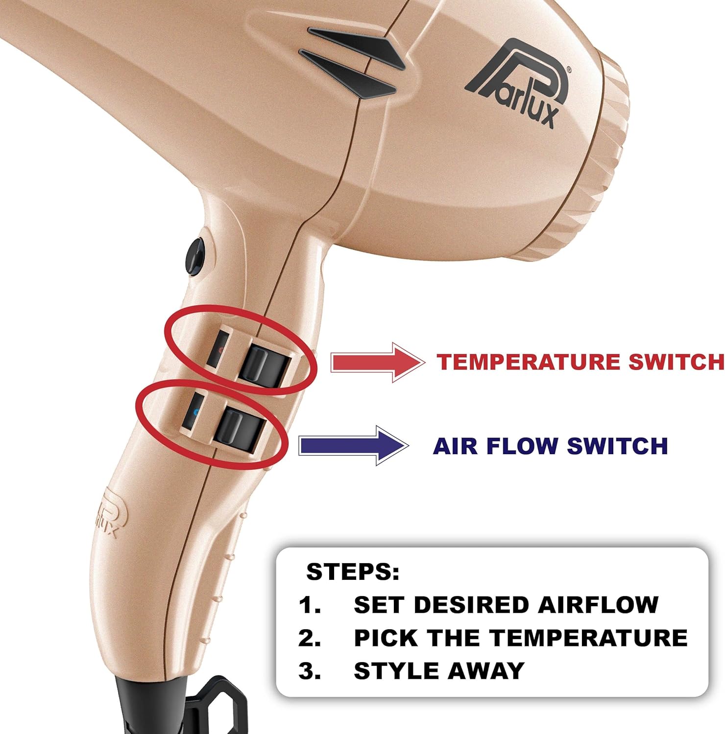 Parlux Advance Light White Ionic & Ceramic Hair Dryer + M Hair Designs Hot Blow Attachment (Bundle) – Lightweight, Fast-Drying, Frizz-Control Blow Dryer for Salon-Quality Styling - Image 2
