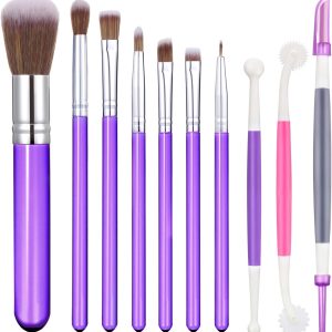 Patelai 10 Pcs Food Safe Paint Brushes Fondant Tools for Cake Baking Chocolate Sugar Cookie Decoration Cake Brushes for Luster Dust Pastry Decorating Supplies with Fondant and Gum Paste Tool(Purple)
