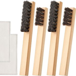 Patelai 6 Pieces Silver Polish Set, 4 Silver Cleaning Horsehair Brushes with 2 Pieces Polish Cloth Jewelry Cleaning Kit for Detail Work, Jewelry Tarnish Silverware Plateware