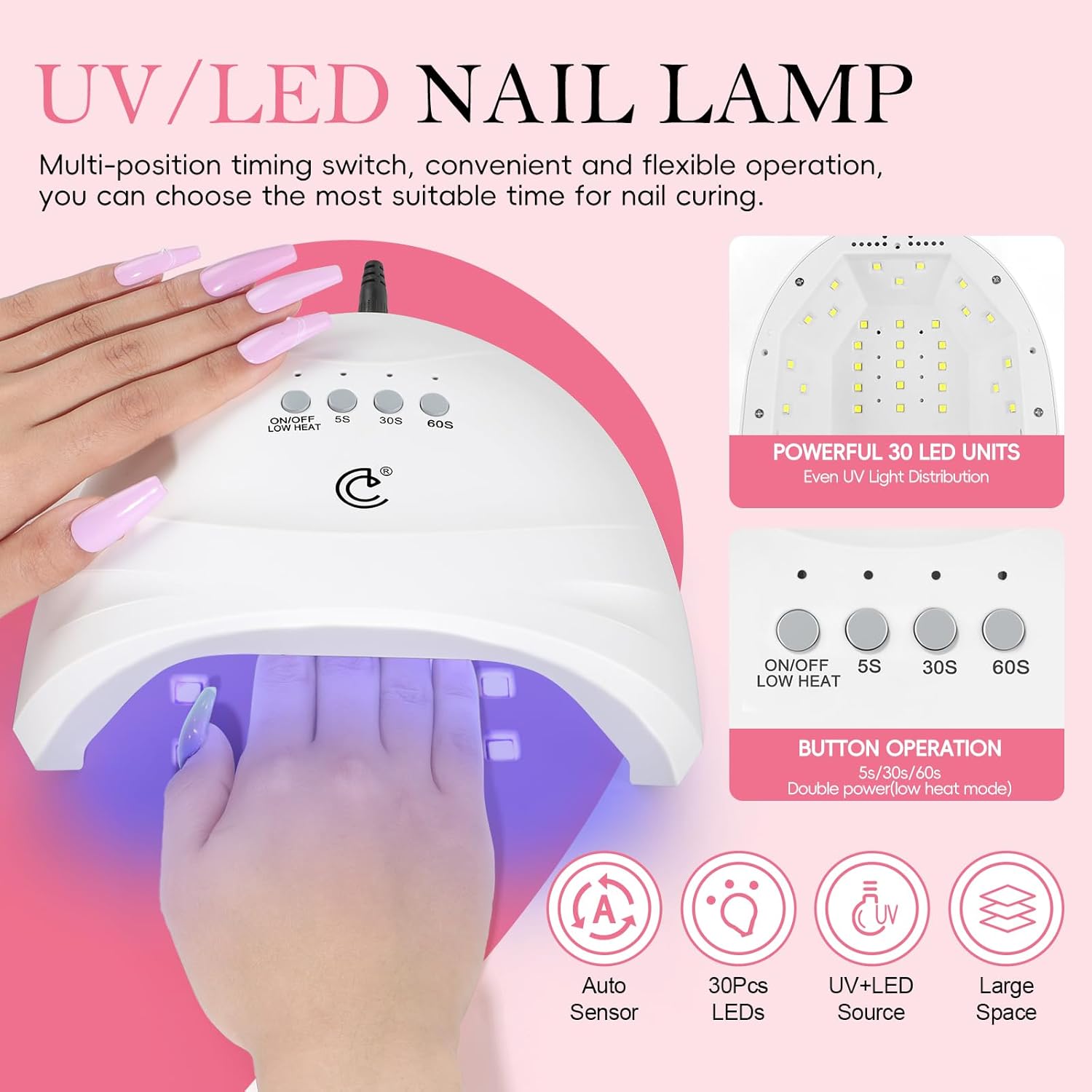 Peacecolor Complete Acrylic Nail Kit with Drill U V Lamp, 3PC Acrylic Powder 4PC Gel Polish 18PC Glitter Powders Pink White Nude Clear, Beginner Set for DIY Home Salons - Image 4