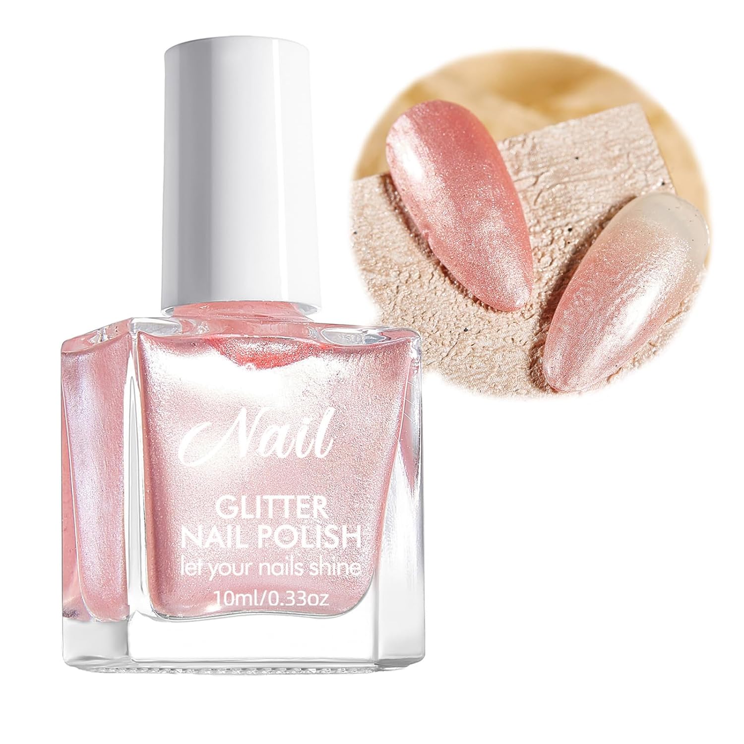 Pearl Light Pink Nail Polish - 10ml Quick Dry Shimmer Mermaid Holographic Long Lasting No UV Need