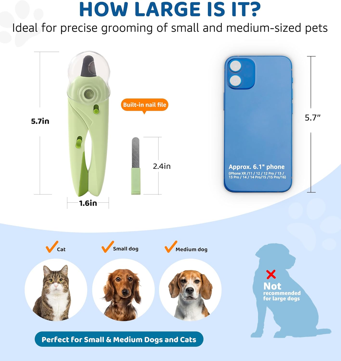 Pet Nail Clipper with Light for Cats & Small Dogs Puppies, Ultra Bright LED to Illuminate Nail Bloodline to Avoid Over Cutting, Extra-Sharp and Durable Cat Claw Trimmer with Nail File (Green) - Image 6
