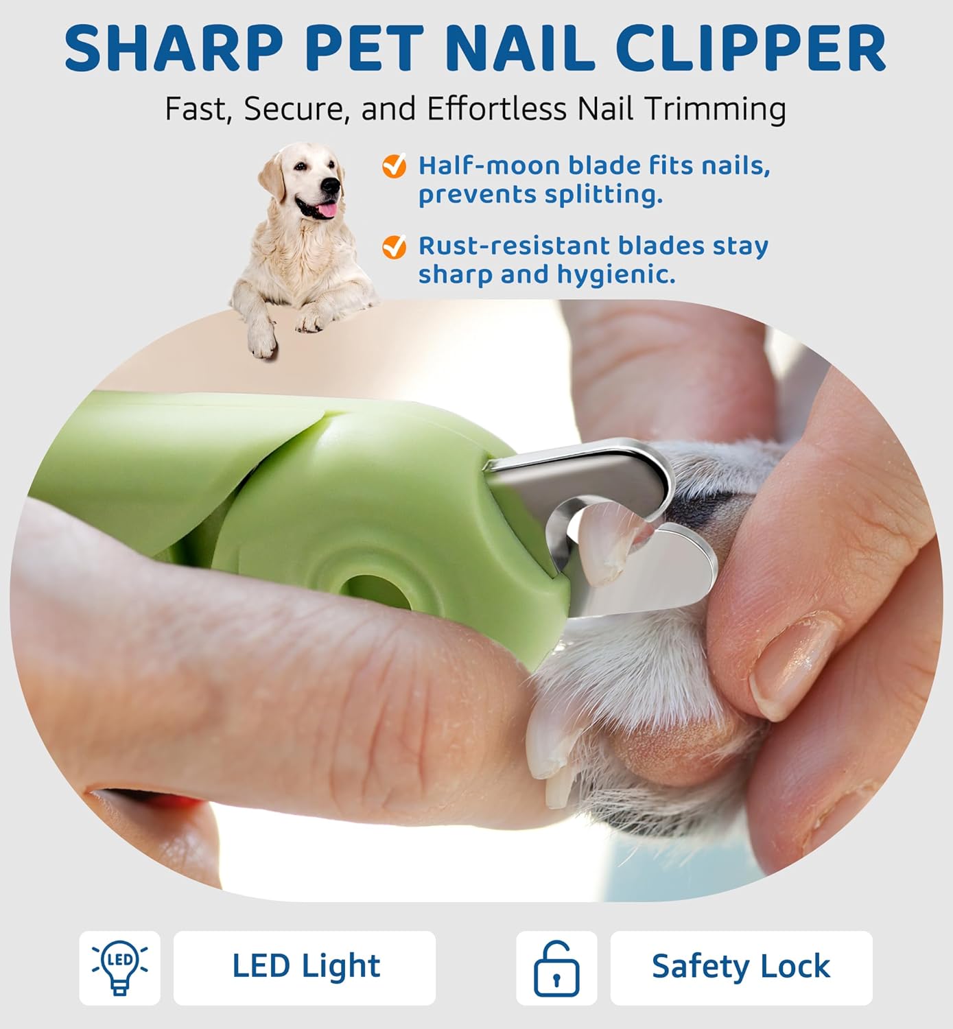Pet Nail Clipper with Light for Cats & Small Dogs Puppies, Ultra Bright LED to Illuminate Nail Bloodline to Avoid Over Cutting, Extra-Sharp and Durable Cat Claw Trimmer with Nail File (Green) - Image 2