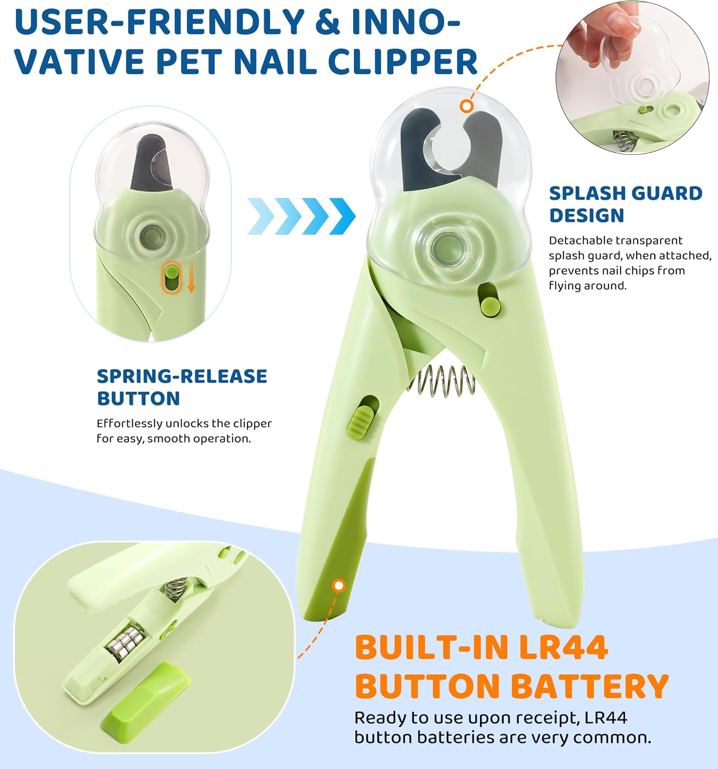 Pet Nail Clipper with Light for Cats & Small Dogs Puppies, Ultra Bright LED to Illuminate Nail Bloodline to Avoid Over Cutting, Extra-Sharp and Durable Cat Claw Trimmer with Nail File (Green) - Image 5