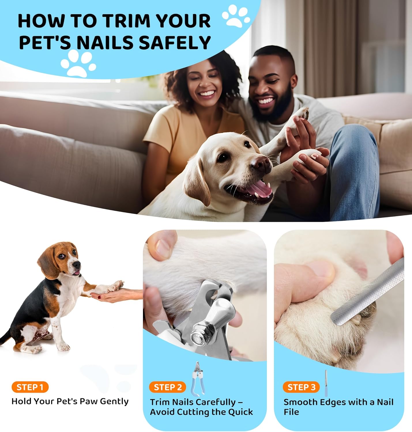 Pet Nail Clippers and Trimmers for Dogs and Cats, Professional Grooming Tool with Safety Guard, Sharp Blades, Free Nail File, Avoid Overcutting, Suitable for Small and Large Pets (Blue) - Image 6