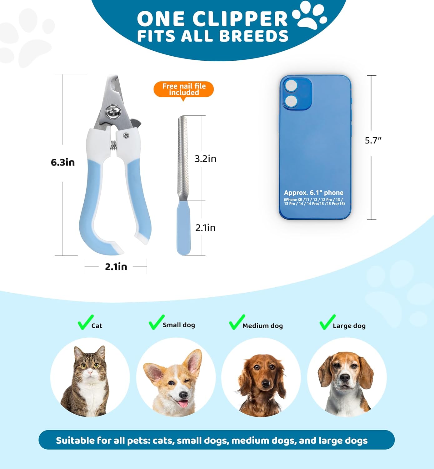 Pet Nail Clippers and Trimmers for Dogs and Cats, Professional Grooming Tool with Safety Guard, Sharp Blades, Free Nail File, Avoid Overcutting, Suitable for Small and Large Pets (Blue) - Image 5